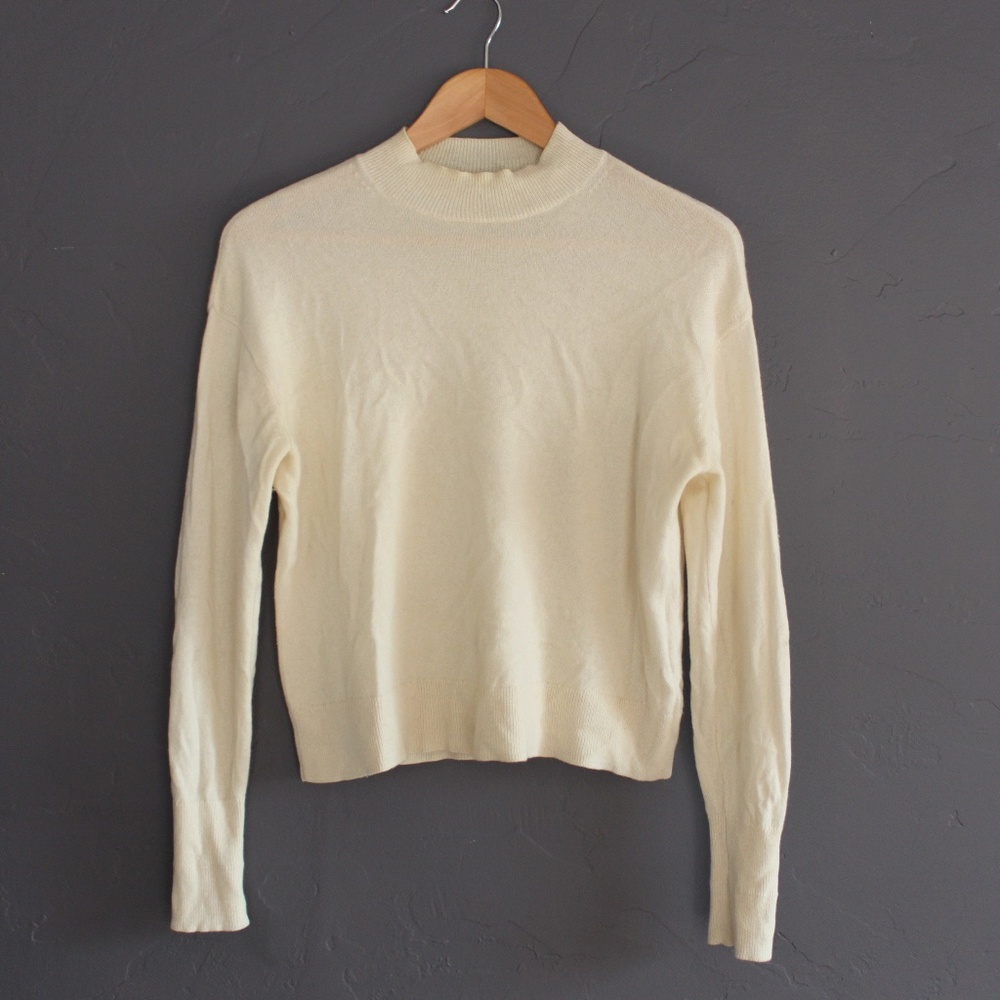 White cashmere crop mock neck